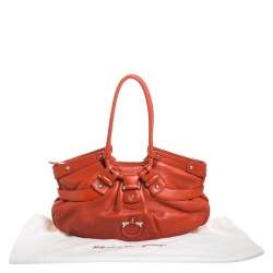 Pre Owned Salvatore Ferragamo Orange Leather Gancini Lucchetto Hobo