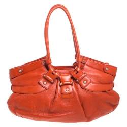 Pre Owned Salvatore Ferragamo Orange Leather Gancini Lucchetto Hobo