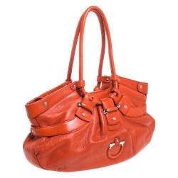 Pre Owned Salvatore Ferragamo Orange Leather Gancini Lucchetto Hobo