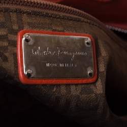 Pre Owned Salvatore Ferragamo Orange Leather Gancini Lucchetto Hobo