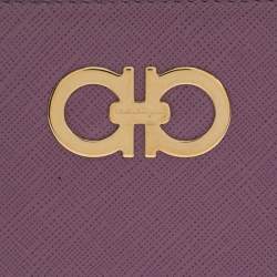 Pre Owned Salvatore Ferragamo Pink Leather Double Gancio Zip-Around Wallet on Chain 