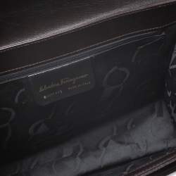 Pre Owned حقيبة يد سالفاتوري فيراغامو قلاب جلد بني داكن