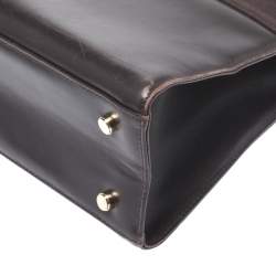 Pre Owned حقيبة يد سالفاتوري فيراغامو قلاب جلد بني داكن