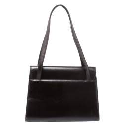 Pre Owned حقيبة يد سالفاتوري فيراغامو قلاب جلد بني داكن