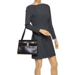 Pre Owned حقيبة يد سالفاتوري فيراغامو قلاب جلد بني داكن