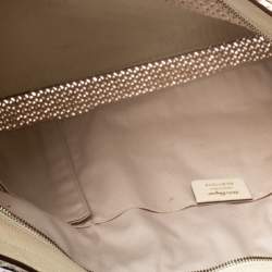 Pre Owned Salvatore Ferragamo Cream Woven Straw and Lizard Embossed Leather Satchel