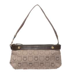 Pre Owned حقيبة كتف سالفاتوري فيراغامو كانفاس بيج غانسيني مطبوع وجلد