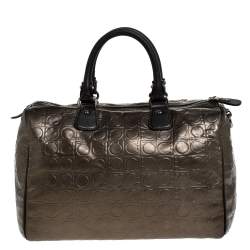 Pre Owned Salvatore Ferragamo Metallic Brown Gancini Embossed Leather Boston Bag