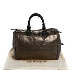Pre Owned Salvatore Ferragamo Metallic Brown Gancini Embossed Leather Boston Bag