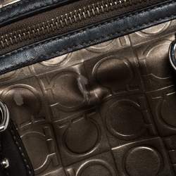 Pre Owned Salvatore Ferragamo Metallic Brown Gancini Embossed Leather Boston Bag