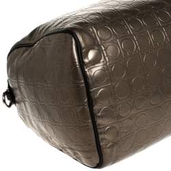 Pre Owned Salvatore Ferragamo Metallic Brown Gancini Embossed Leather Boston Bag