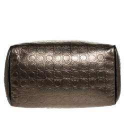 Pre Owned Salvatore Ferragamo Metallic Brown Gancini Embossed Leather Boston Bag