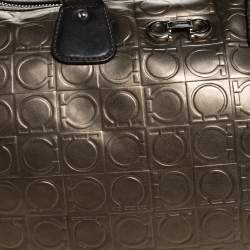 Pre Owned Salvatore Ferragamo Metallic Brown Gancini Embossed Leather Boston Bag