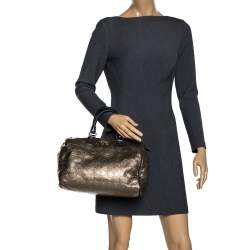 Pre Owned Salvatore Ferragamo Metallic Brown Gancini Embossed Leather Boston Bag