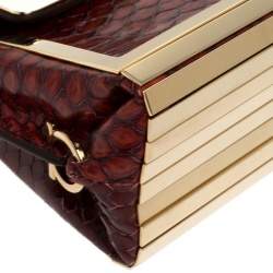 Pre Owned Salvatore Ferragamo Red Python Mini Sopia Frame Bag