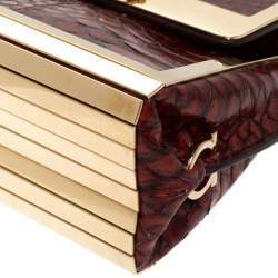 Pre Owned Salvatore Ferragamo Red Python Mini Sopia Frame Bag