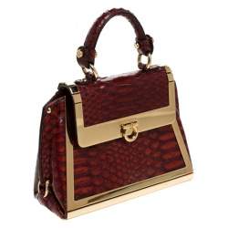 Pre Owned Salvatore Ferragamo Red Python Mini Sopia Frame Bag