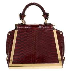 Pre Owned Salvatore Ferragamo Red Python Mini Sopia Frame Bag