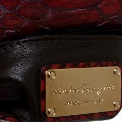 Pre Owned Salvatore Ferragamo Red Python Mini Sopia Frame Bag