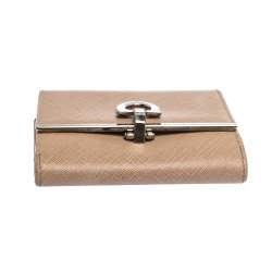 Salvatore Ferragamo Beige Leather Gancini Clip Compact Wallet