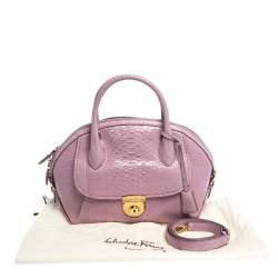 Pre Owned Salvatore Ferragamo Lilac Python Medium Fiamma Satchel