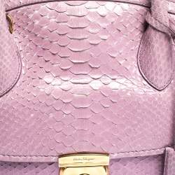Pre Owned Salvatore Ferragamo Lilac Python Medium Fiamma Satchel