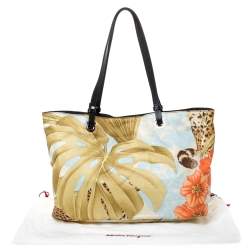 Pre Owned حقيبة سالفاتوري فيراغامو ساتان بطباعة زهور متعددة الألوان وجلد