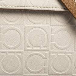 Pre Owned Salvatore Ferragamo White/Brown Gancini Embossed Leather Wallet Bag