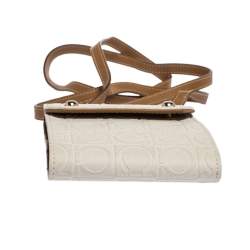 Pre Owned Salvatore Ferragamo White/Brown Gancini Embossed Leather Wallet Bag