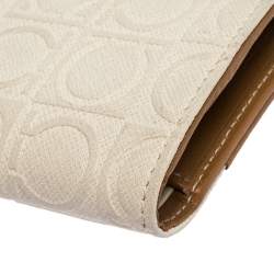 Pre Owned Salvatore Ferragamo White/Brown Gancini Embossed Leather Wallet Bag