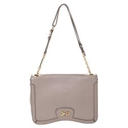 Pre Owned Salvatore Ferragamo Beige Leather Shoulder Bag