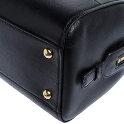 Pre Owned Salvatore Ferragamo Black Leather Gancini Boston Bag