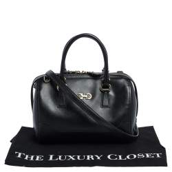 Pre Owned Salvatore Ferragamo Black Leather Gancini Boston Bag