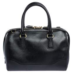 Pre Owned Salvatore Ferragamo Black Leather Gancini Boston Bag