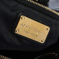 Pre Owned Salvatore Ferragamo Black Leather Gancini Boston Bag