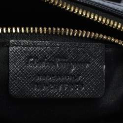 Pre Owned Salvatore Ferragamo Black Leather Gancini Boston Bag