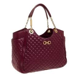 Pre Owned Salvatore Ferragamo Burgundy Leather Betulla Chain Tote 