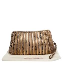 مملوكة مسبقًا Salvatore Ferragamo Multicolor Python and Leather Clutch