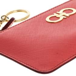 Pre Owned Salvatore Ferragamo Coral Leather Double Gancio Key Pouch