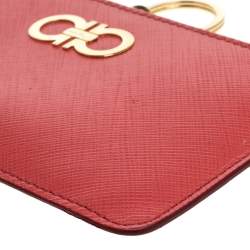 Pre Owned Salvatore Ferragamo Coral Leather Double Gancio Key Pouch