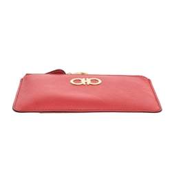 Pre Owned Salvatore Ferragamo Coral Leather Double Gancio Key Pouch
