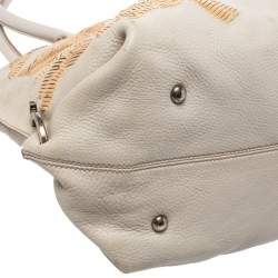 Pre Owned Salvatore Ferragamo Ivory Embroidered Leather Sofia Satchel