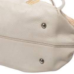 Pre Owned Salvatore Ferragamo Ivory Embroidered Leather Sofia Satchel