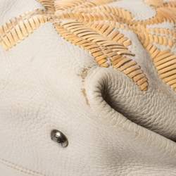 Pre Owned Salvatore Ferragamo Ivory Embroidered Leather Sofia Satchel