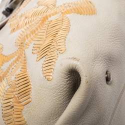 Pre Owned Salvatore Ferragamo Ivory Embroidered Leather Sofia Satchel