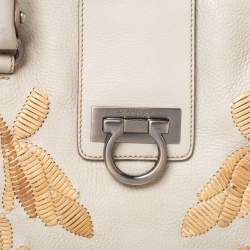 Pre Owned Salvatore Ferragamo Ivory Embroidered Leather Sofia Satchel
