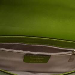 Pre Owned Salvatore Ferragamo Green Leather Gancini Flap Shoulder Bag