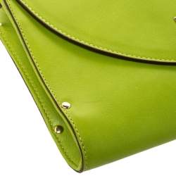 Pre Owned Salvatore Ferragamo Green Leather Gancini Flap Shoulder Bag