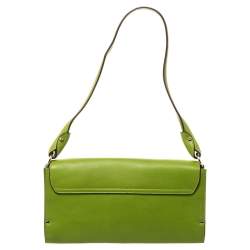 Pre Owned Salvatore Ferragamo Green Leather Gancini Flap Shoulder Bag