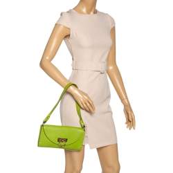 Pre Owned Salvatore Ferragamo Green Leather Gancini Flap Shoulder Bag
